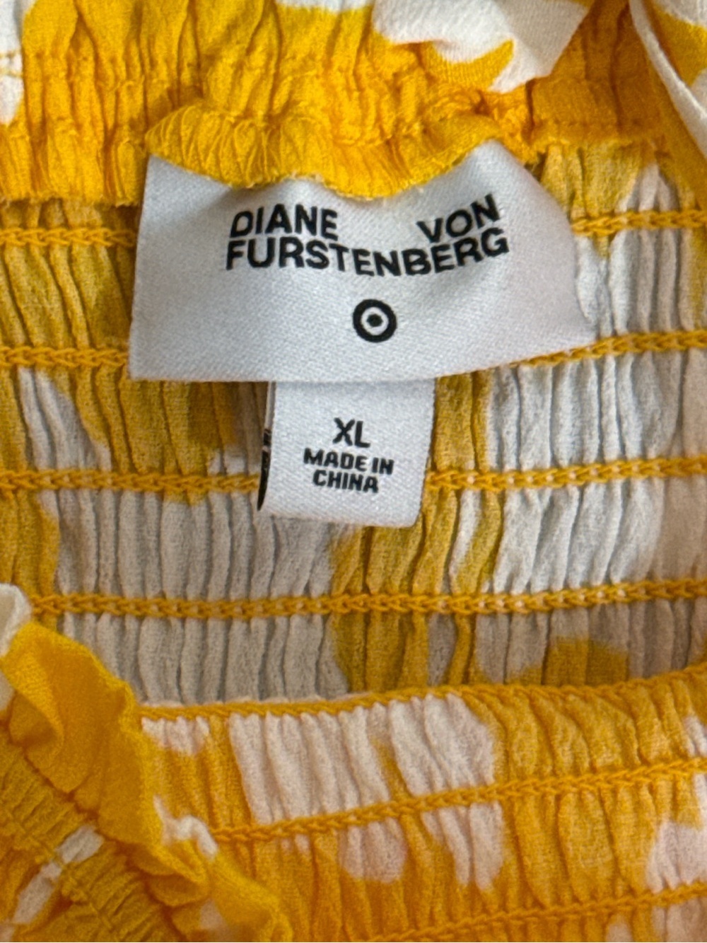 NWT Diane von Furstenberg x Target Yellow Ginkgo Smocked Tie Strap Midi Dress XL - Picture 4 of 6